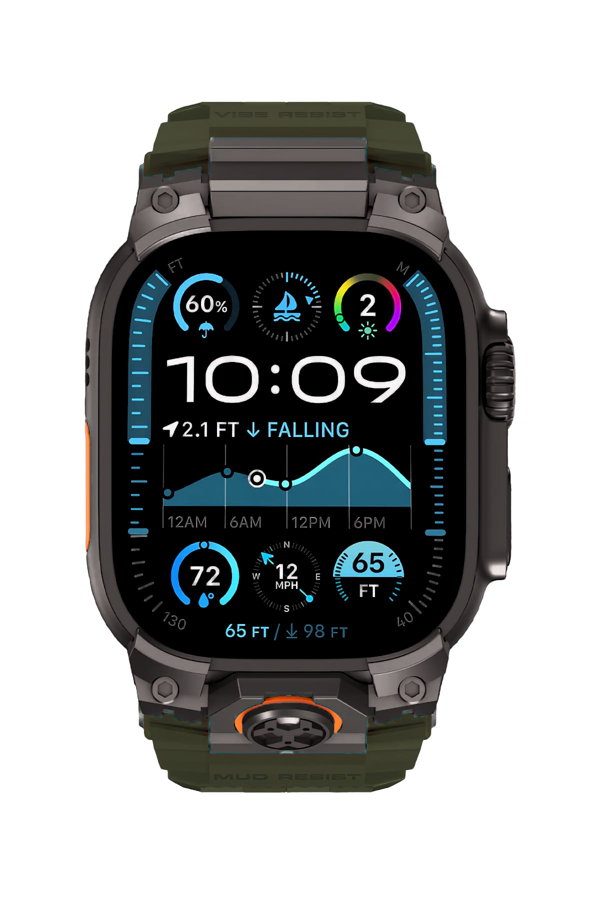 Mohseven Armor Apple Watch Ultra Uyumlu Silikon Siyah Toka Yeşil Kordon