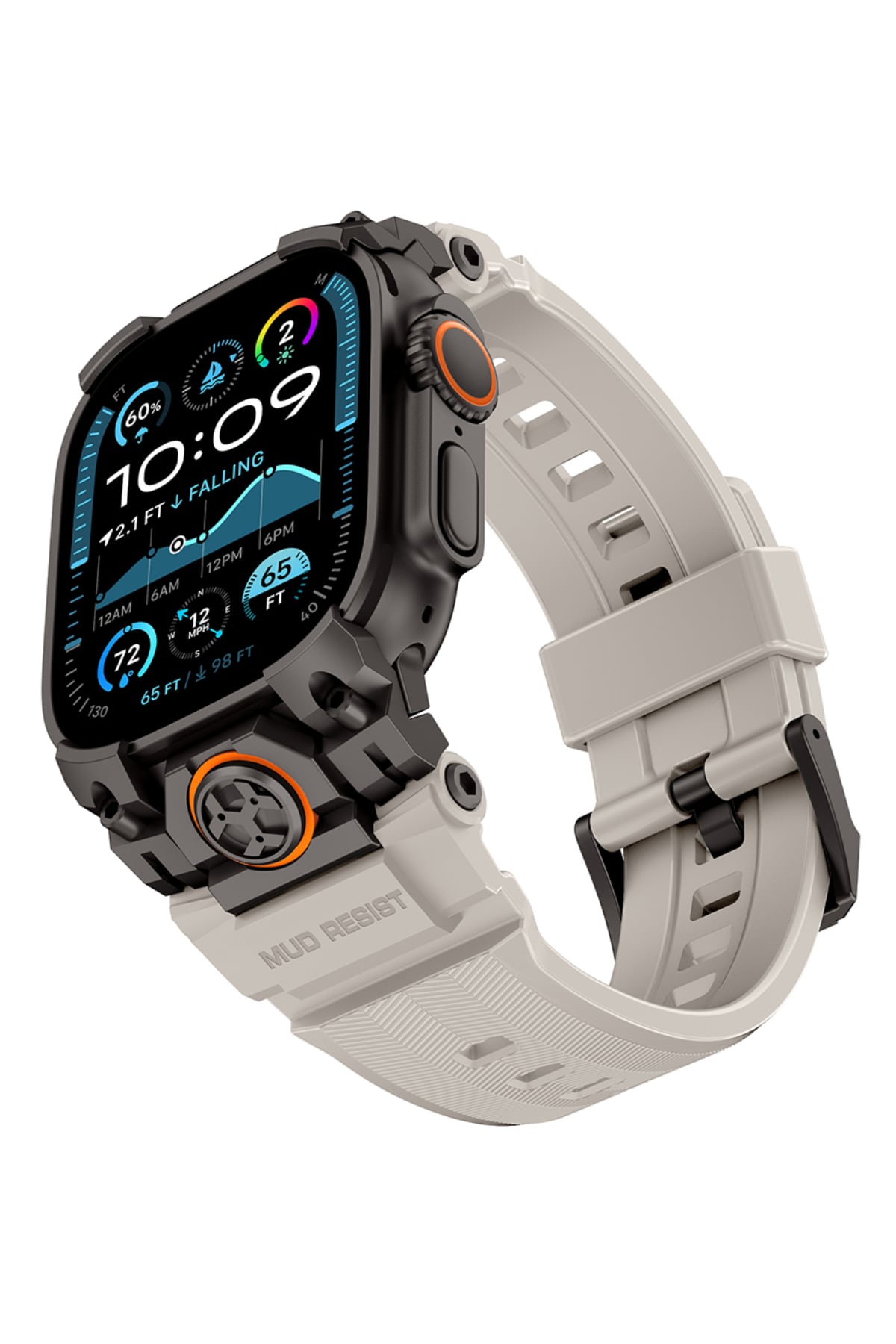 Mohseven Armor Apple Watch Ultra Uyumlu Silikon Siyah Tokalı Beyaz Kordon