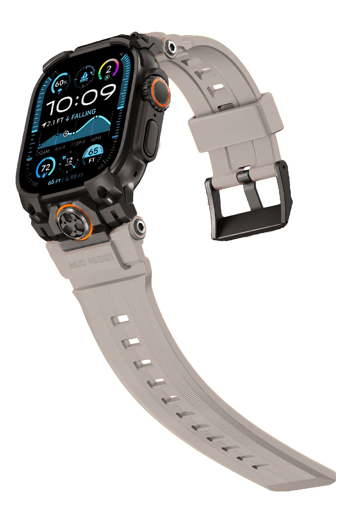 Mohseven Armor Apple Watch Ultra Uyumlu Silikon Siyah Tokalı Beyaz Kordon