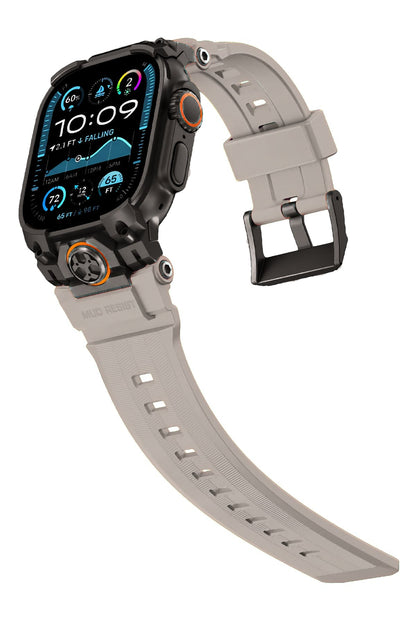 Mohseven Armor Apple Watch Ultra Uyumlu Silikon Siyah Tokalı Beyaz Kordon