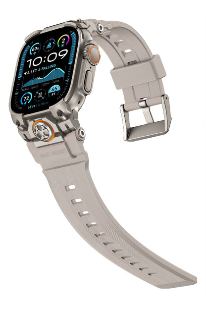 Mohseven Armor Apple Watch Ultra Uyumlu Silikon Titanyum Gri Toka Beyaz Kordon