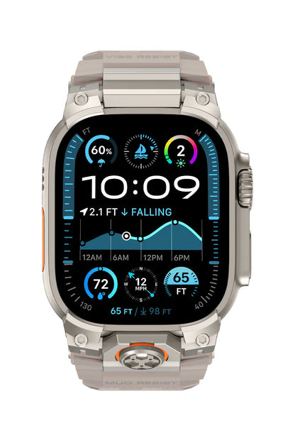 Mohseven Armor Apple Watch Ultra Uyumlu Silikon Titanyum Gri Toka Beyaz Kordon