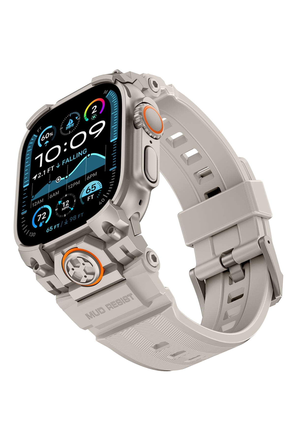 Mohseven Armor Apple Watch Ultra Uyumlu Silikon Titanyum Gri Toka Beyaz Kordon