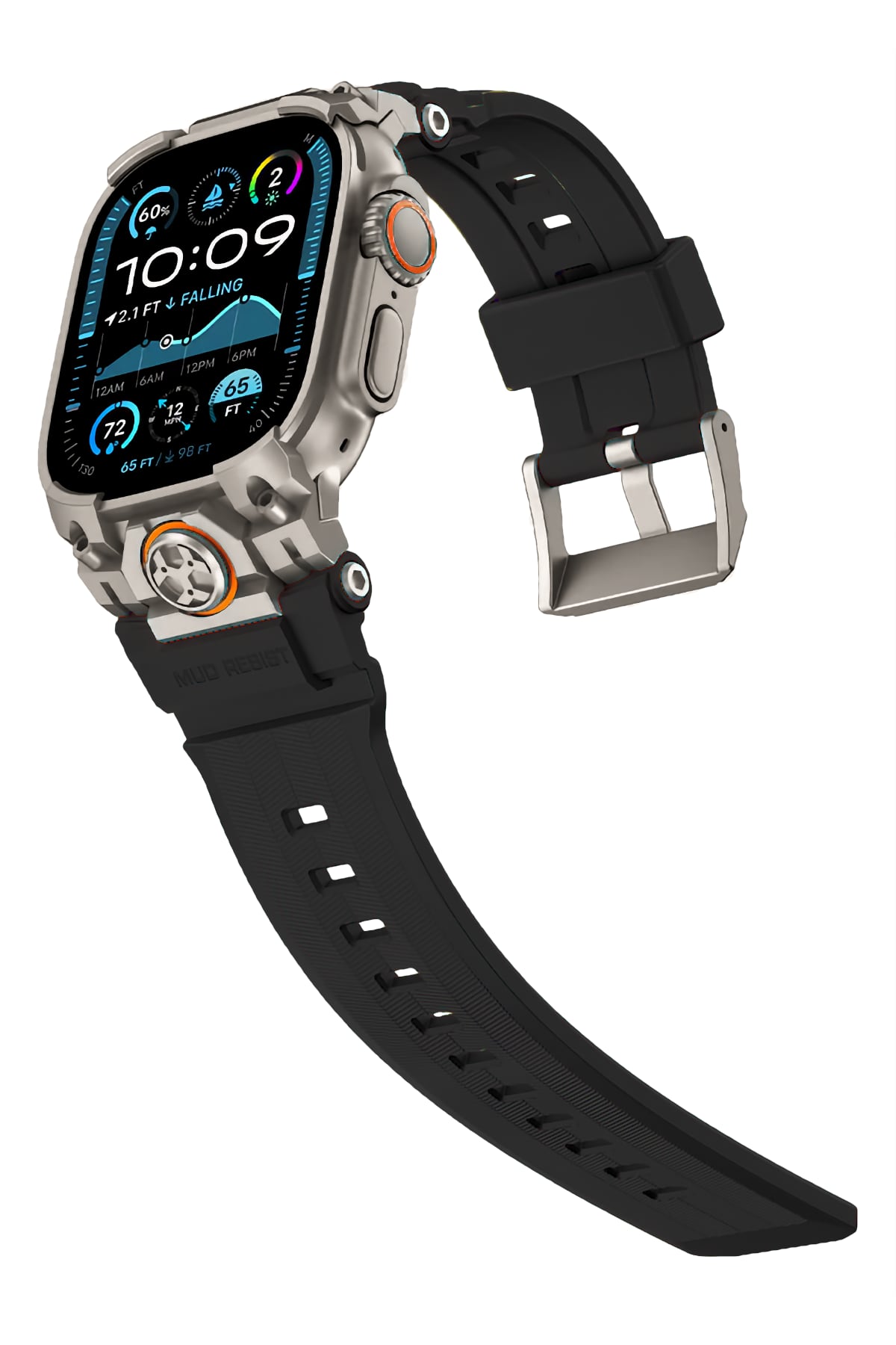 Mohseven Armor Apple Watch Ultra Uyumlu Silikon Titanyum Gri Toka Siyah Kordon