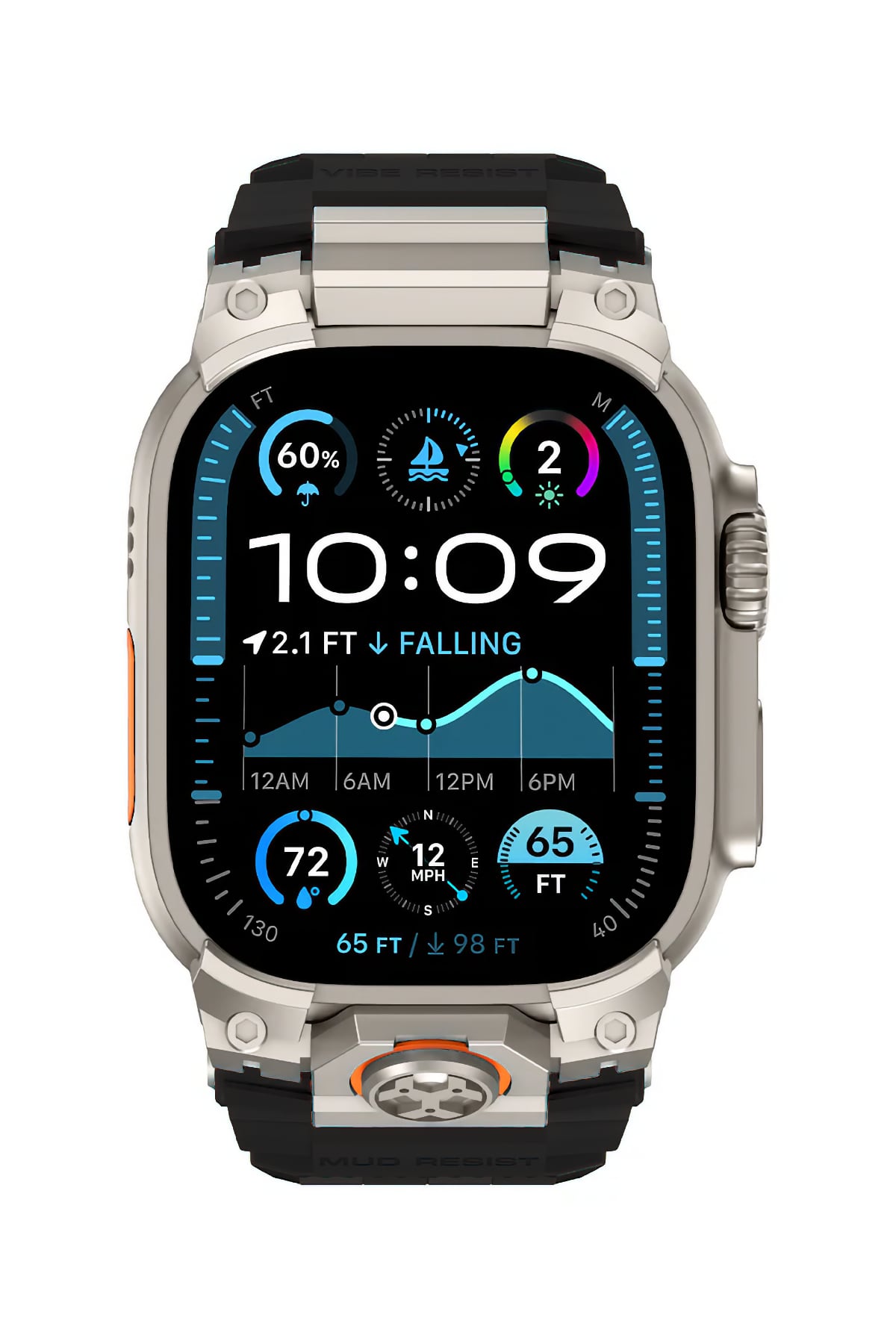 Mohseven Armor Apple Watch Ultra Uyumlu Silikon Titanyum Gri Toka Siyah Kordon
