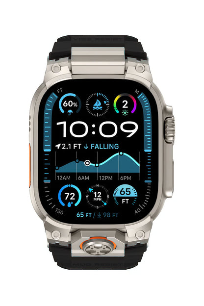 Mohseven Armor Apple Watch Ultra Uyumlu Silikon Titanyum Gri Toka Siyah Kordon