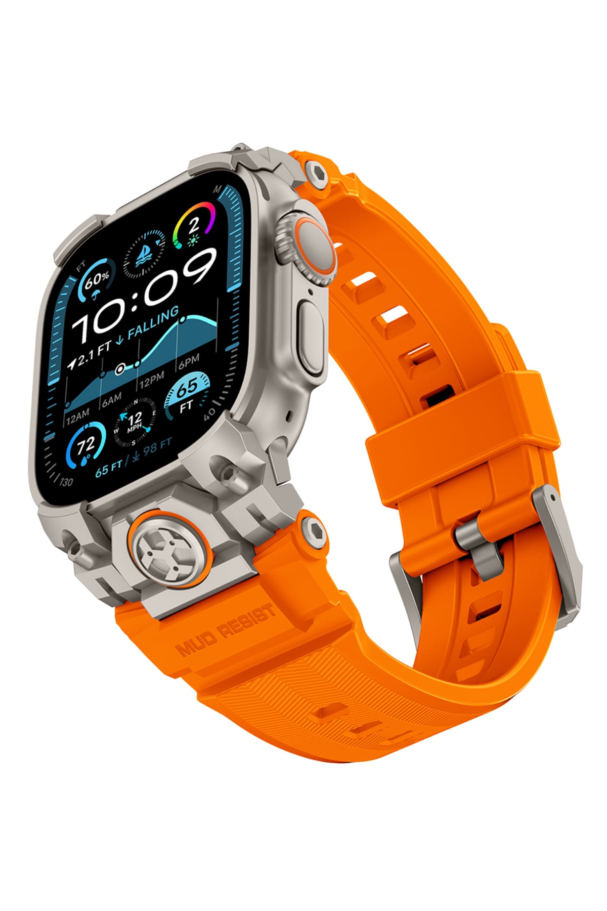 Mohseven Armor Apple Watch Ultra Uyumlu Silikon Titanyum Gri Toka Turuncu Kordon