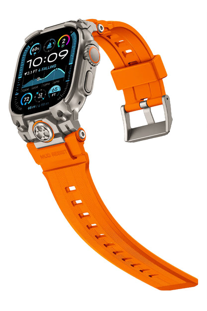 Mohseven Armor Apple Watch Ultra Uyumlu Silikon Titanyum Gri Toka Turuncu Kordon