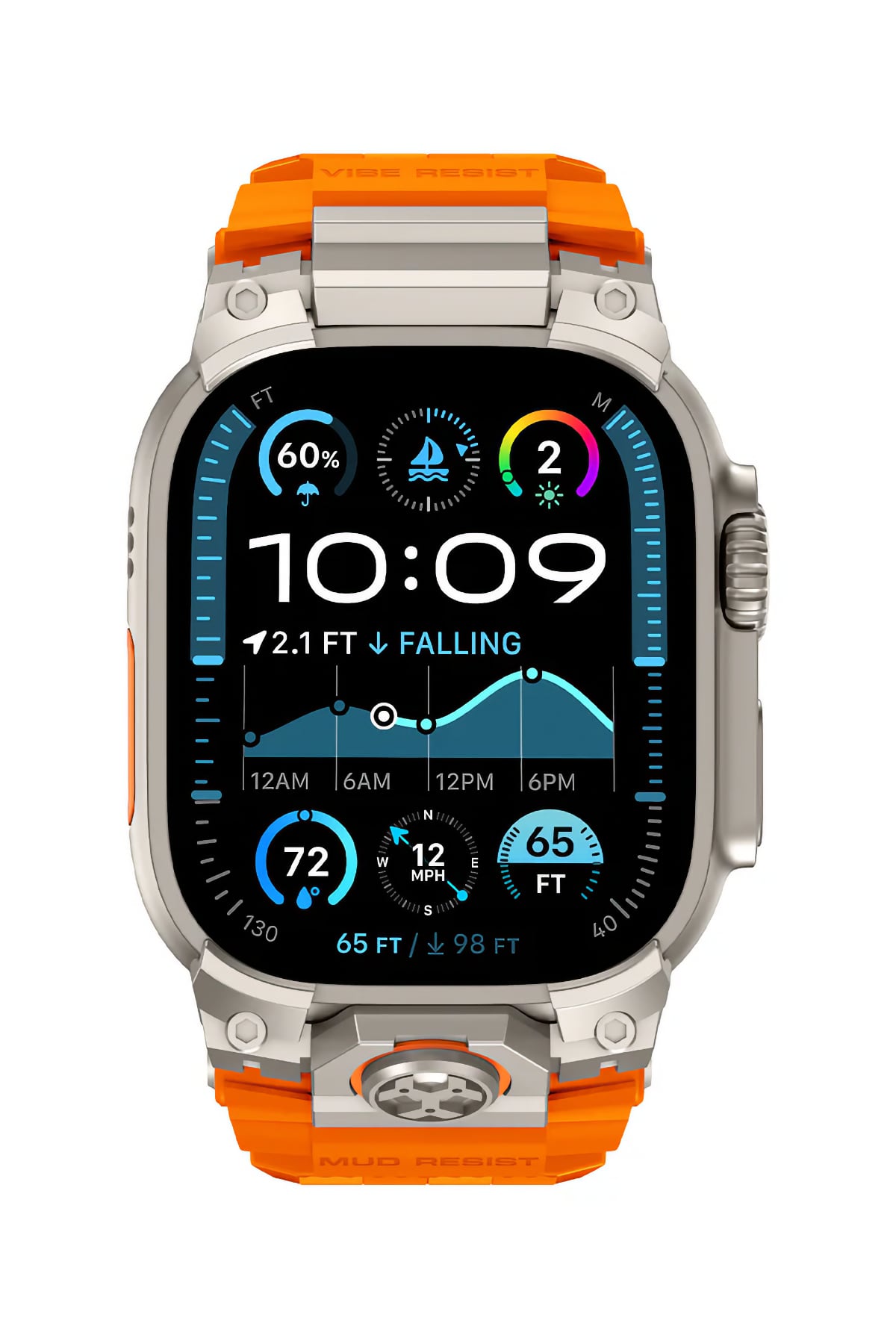Mohseven Armor Apple Watch Ultra Uyumlu Silikon Titanyum Gri Toka Turuncu Kordon