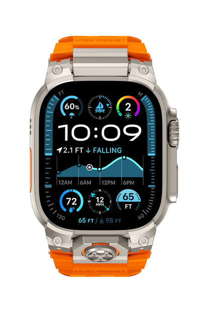 Mohseven Armor Apple Watch Ultra Uyumlu Silikon Titanyum Gri Toka Turuncu Kordon