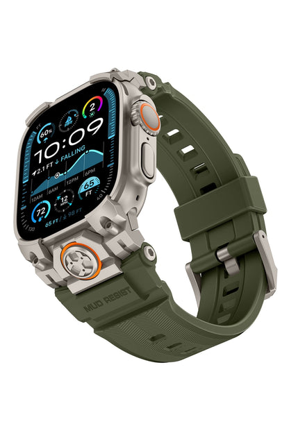 Mohseven Armor Apple Watch Ultra Uyumlu Silikon Titanyum Gri Toka Yeşil Kordon