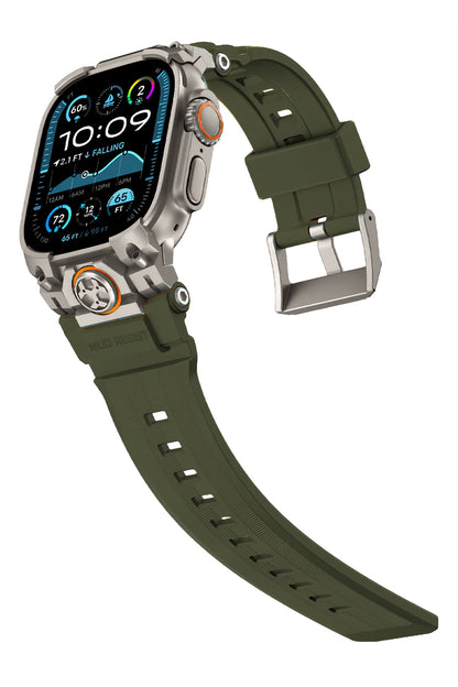 Mohseven Armor Apple Watch Ultra Uyumlu Silikon Titanyum Gri Toka Yeşil Kordon