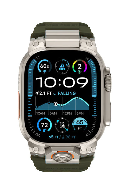 Mohseven Armor Apple Watch Ultra Uyumlu Silikon Titanyum Gri Toka Yeşil Kordon