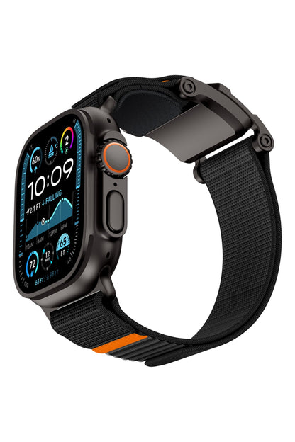 Mohseven Mecha Apple Watch Ultra Uyumlu Hasır Kordon Siyah