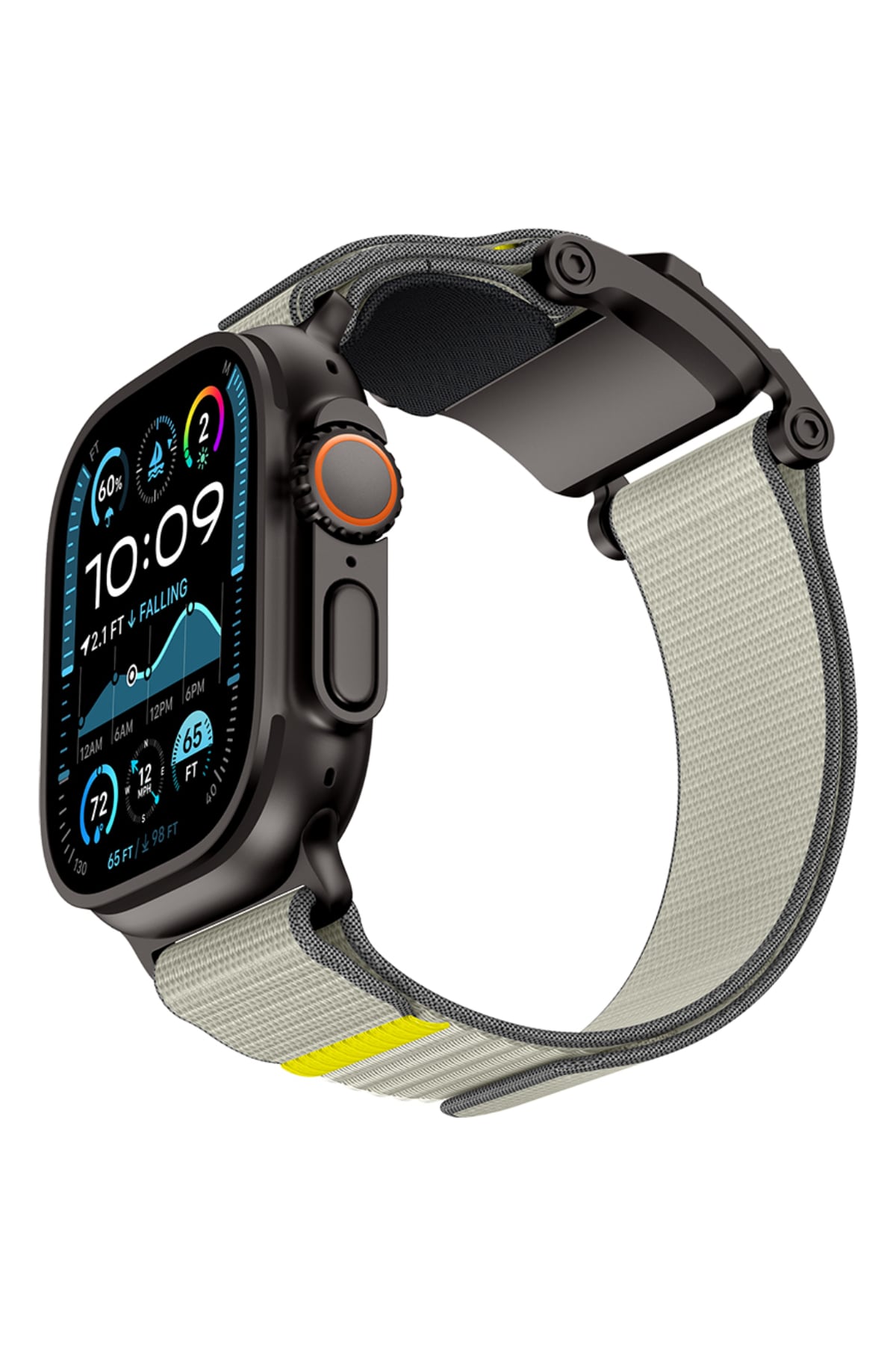 Mohseven Mecha Apple Watch Ultra Uyumlu Hasır Kordon Siyah Bej