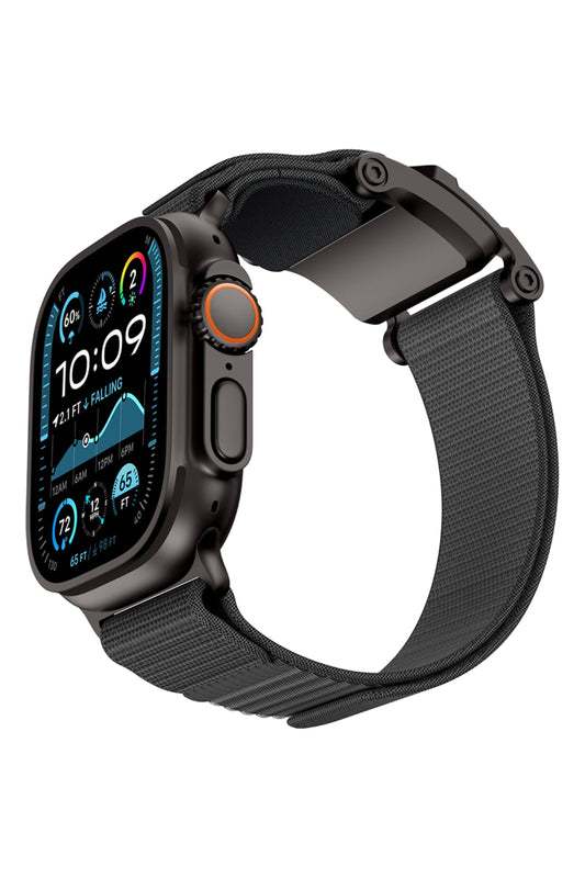Mohseven Mecha Apple Watch Ultra Uyumlu Hasır Kordon Siyah Gri
