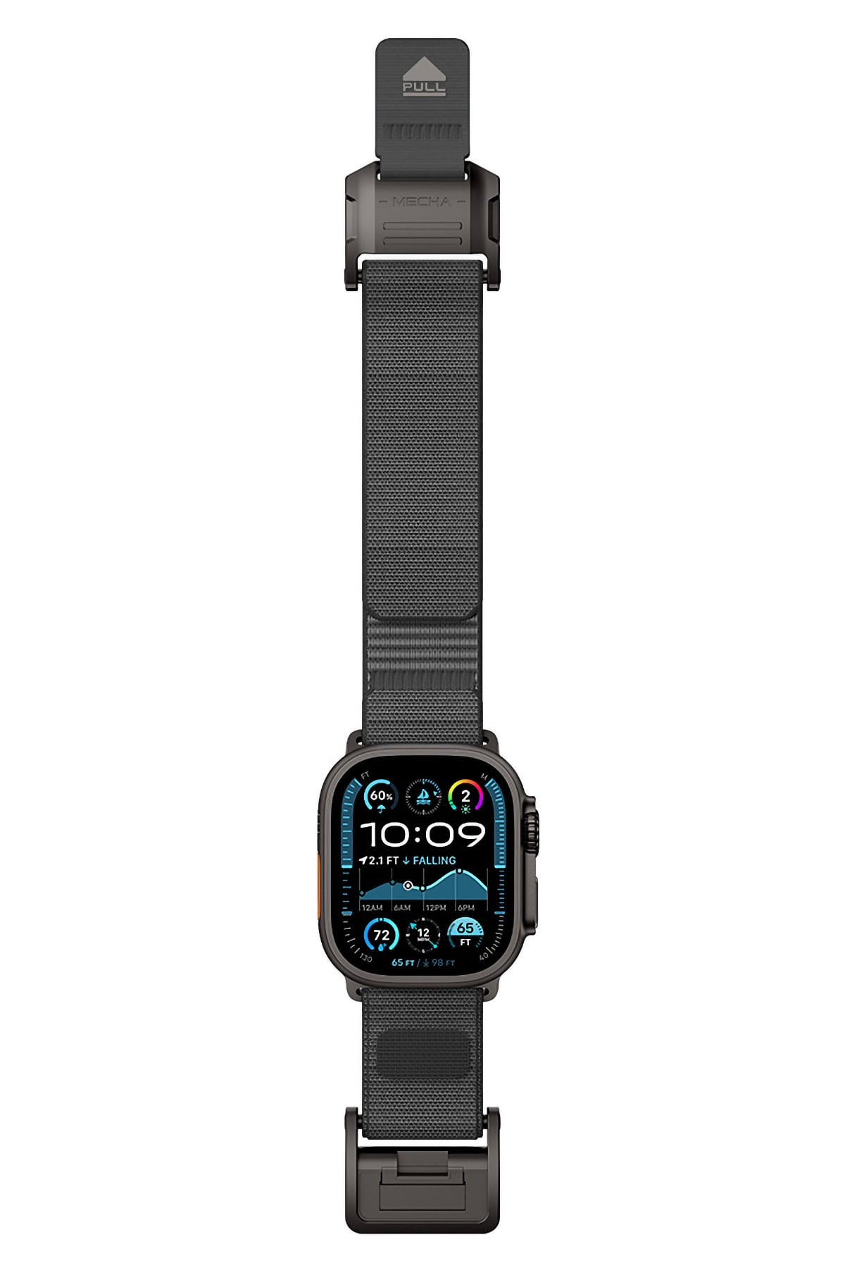 Mohseven Mecha Apple Watch Ultra Uyumlu Hasır Kordon Siyah Gri