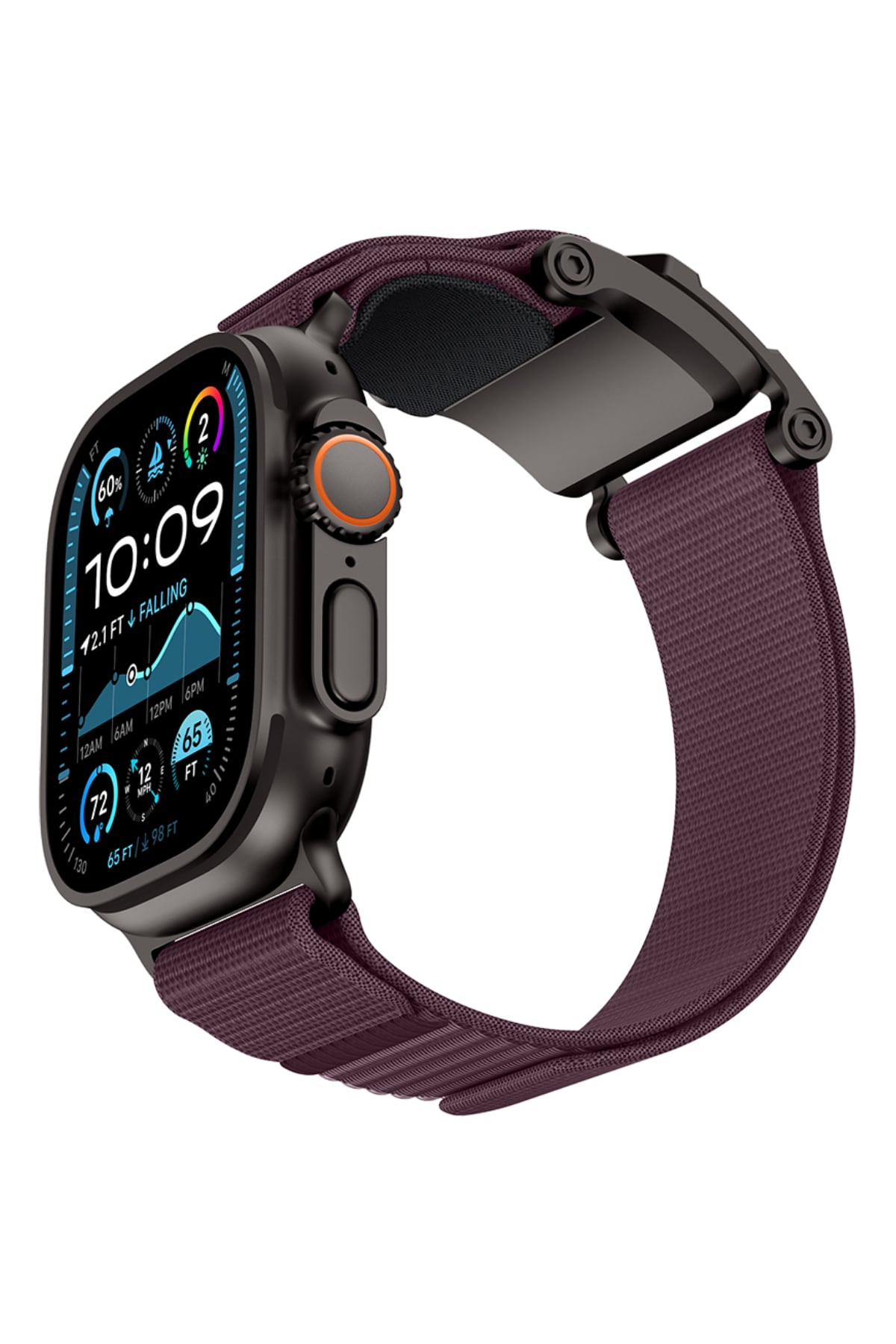 Mohseven Mecha Apple Watch Ultra Uyumlu Hasır Kordon Siyah Mor