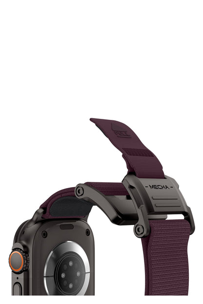 Mohseven Mecha Apple Watch Ultra Uyumlu Hasır Kordon Siyah Mor