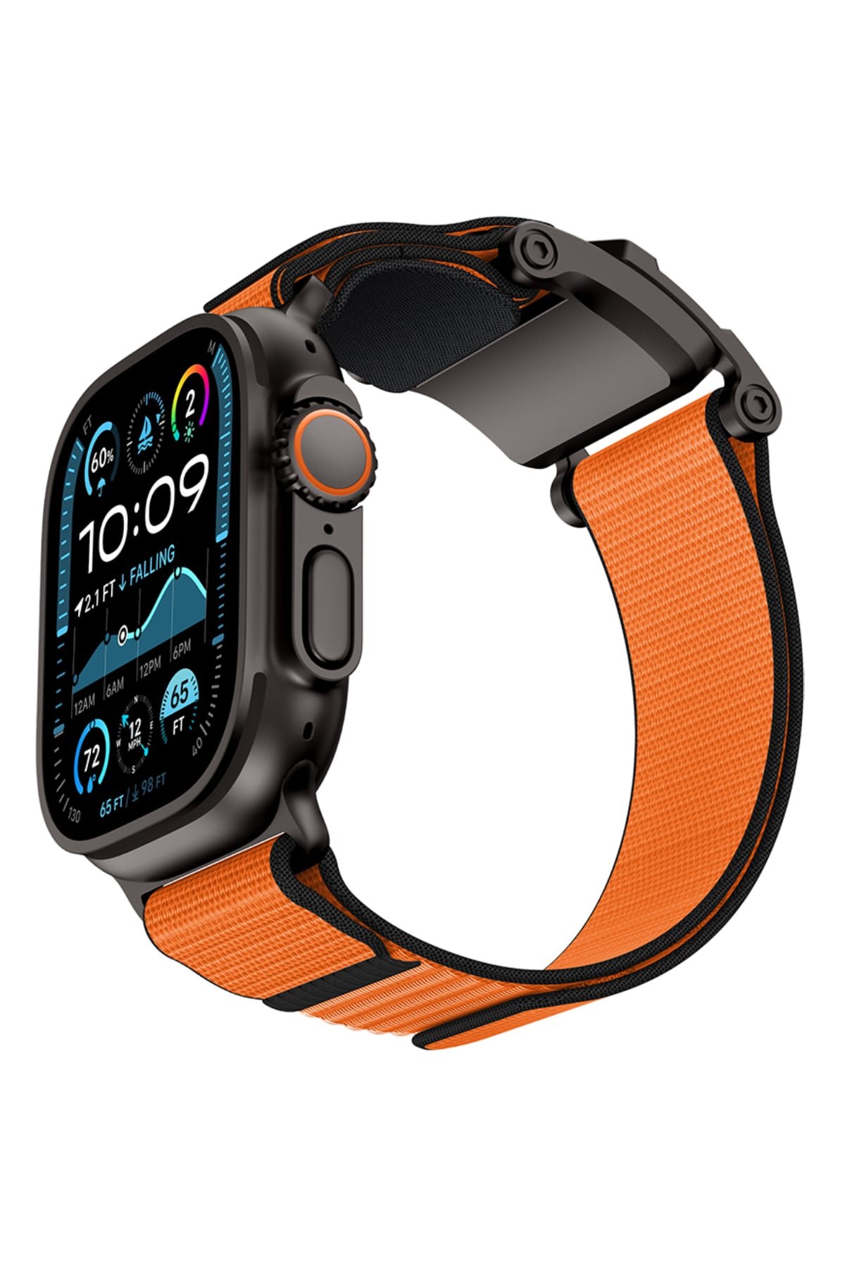 Mohseven Mecha Apple Watch Ultra Uyumlu Hasır Kordon Siyah Turuncu