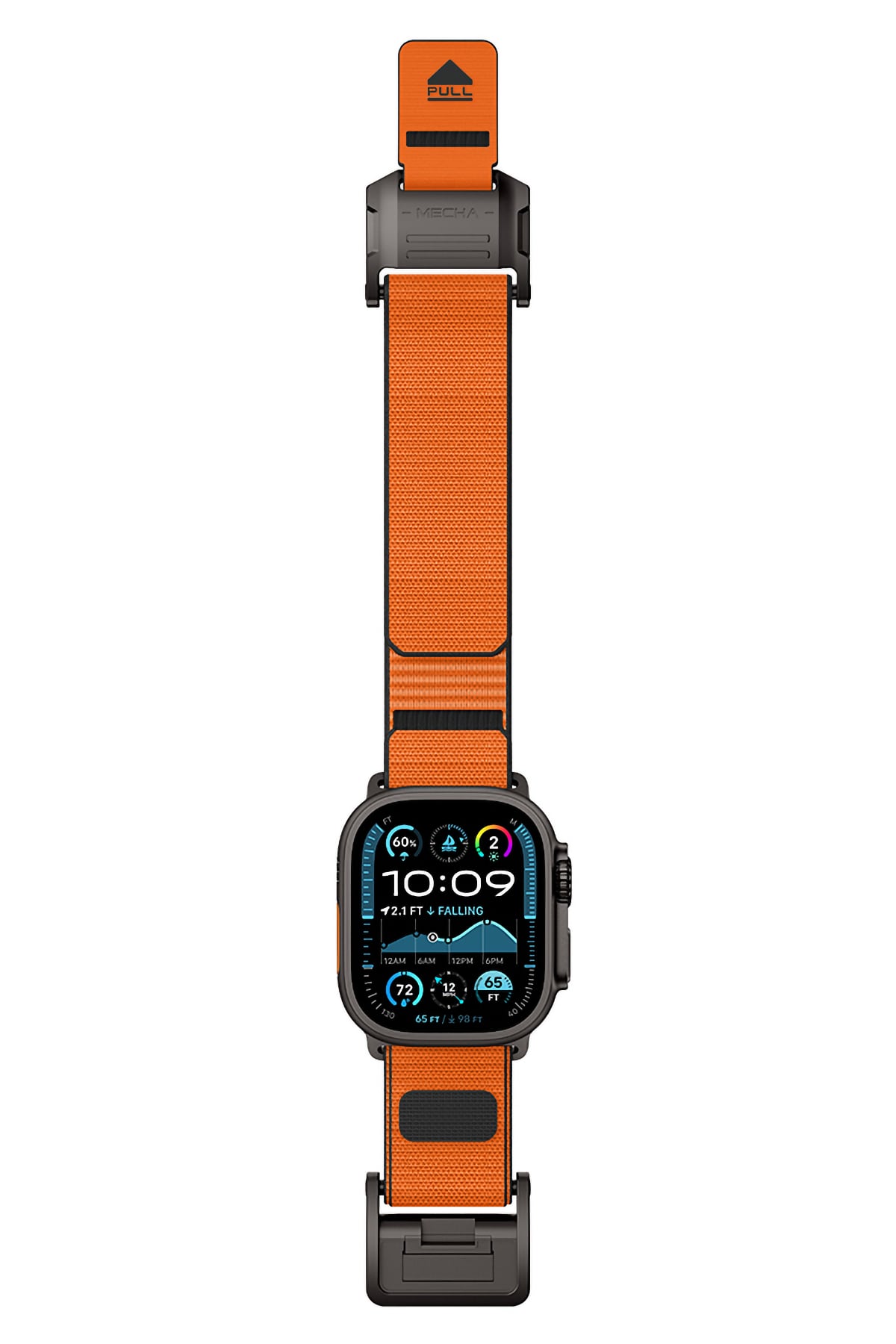 Mohseven Mecha Apple Watch Ultra Uyumlu Hasır Kordon Siyah Turuncu