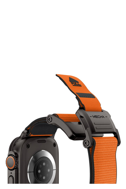 Mohseven Mecha Apple Watch Ultra Uyumlu Hasır Kordon Siyah Turuncu