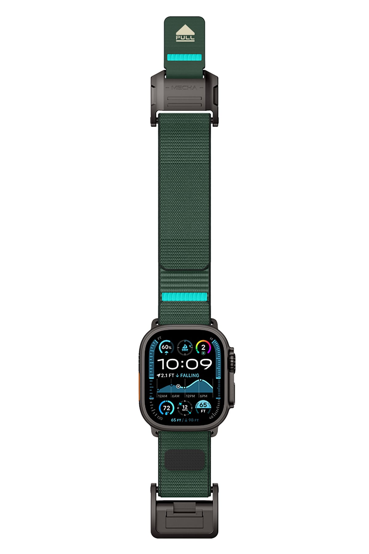 Mohseven Mecha Apple Watch Ultra Uyumlu Hasır Kordon Siyah Yeşil