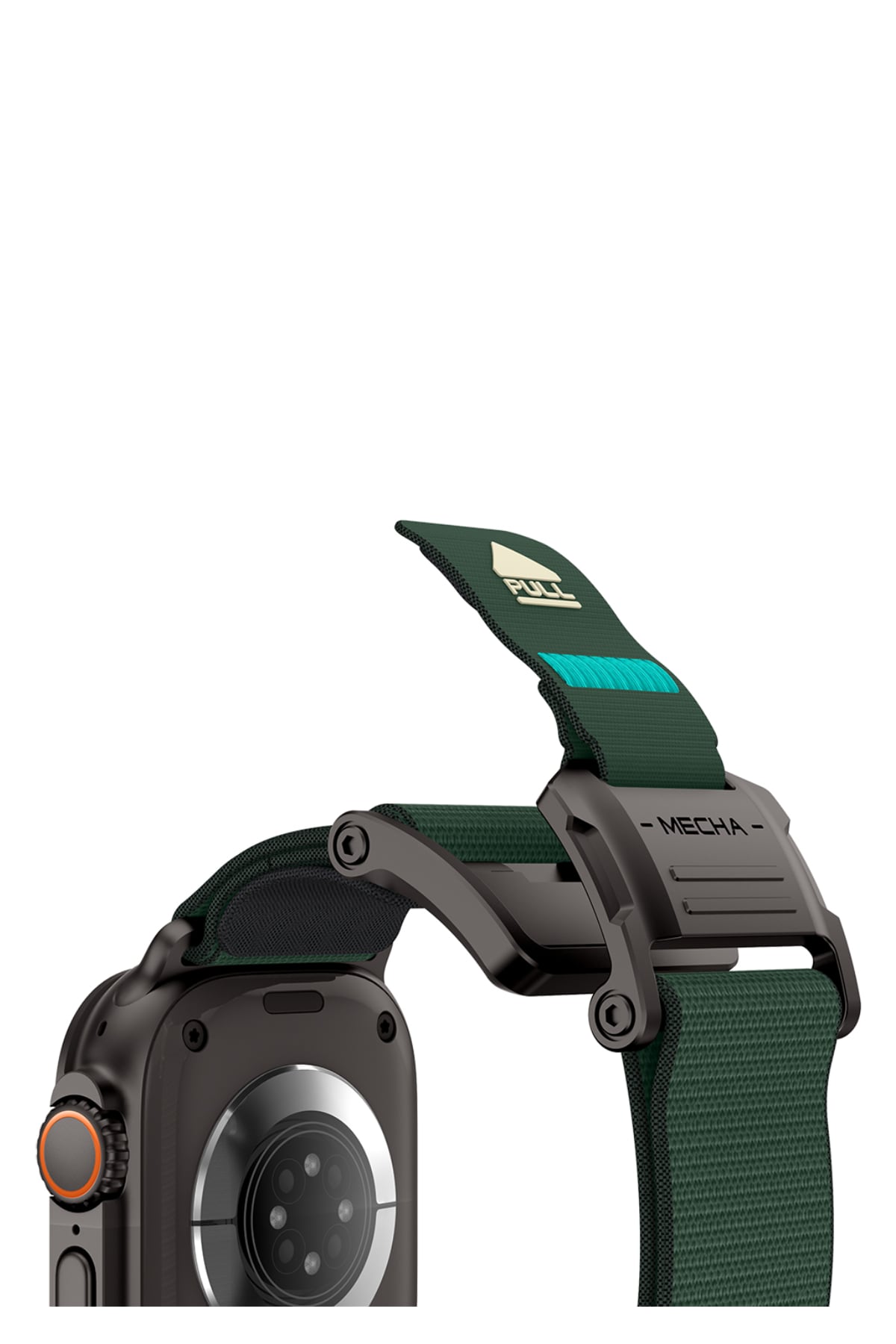Mohseven Mecha Apple Watch Ultra Uyumlu Hasır Kordon Siyah Yeşil