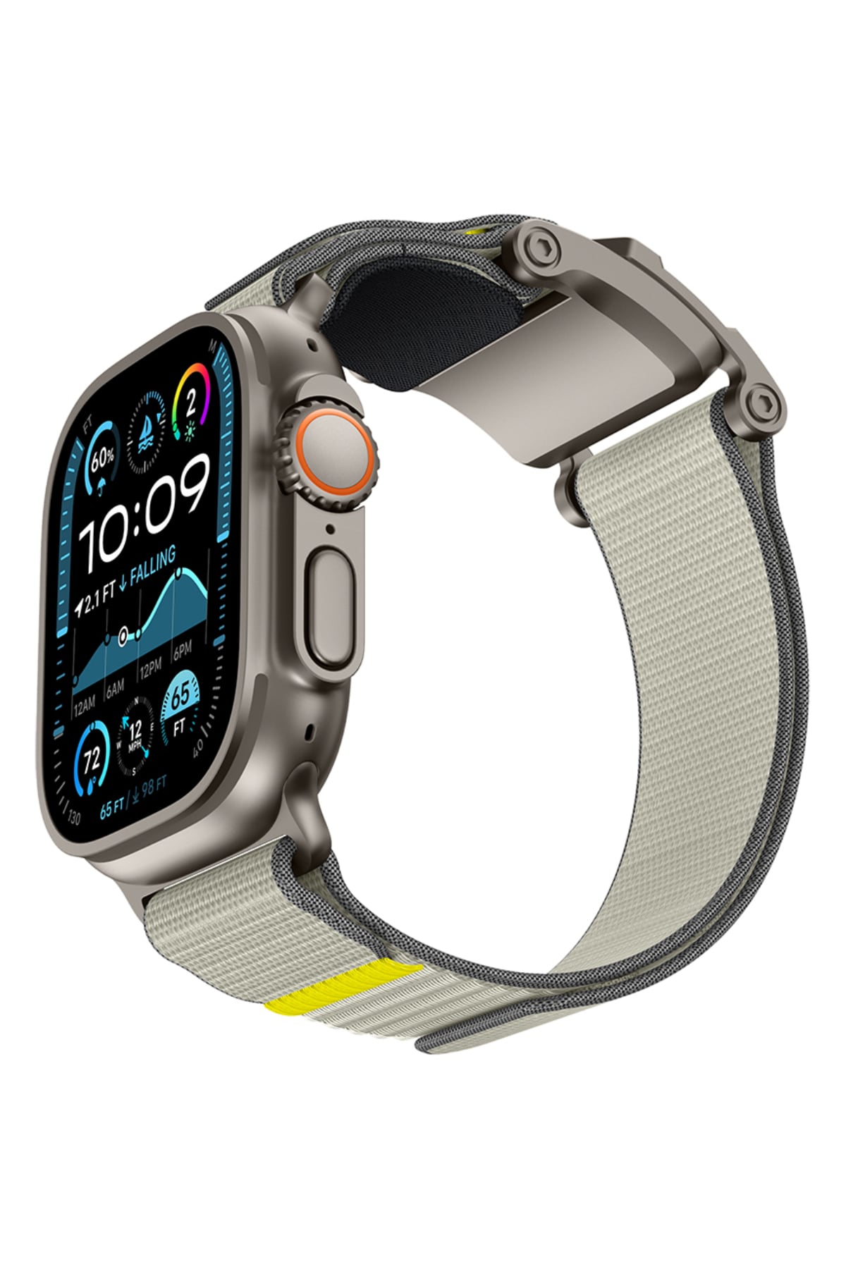 Mohseven Mecha Apple Watch Ultra Uyumlu Hasır Kordon Titanyum Bej