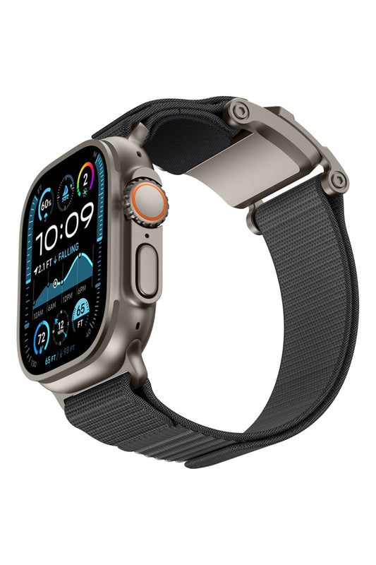 Mohseven Mecha Apple Watch Ultra Uyumlu Hasır Kordon Titanyum Gri