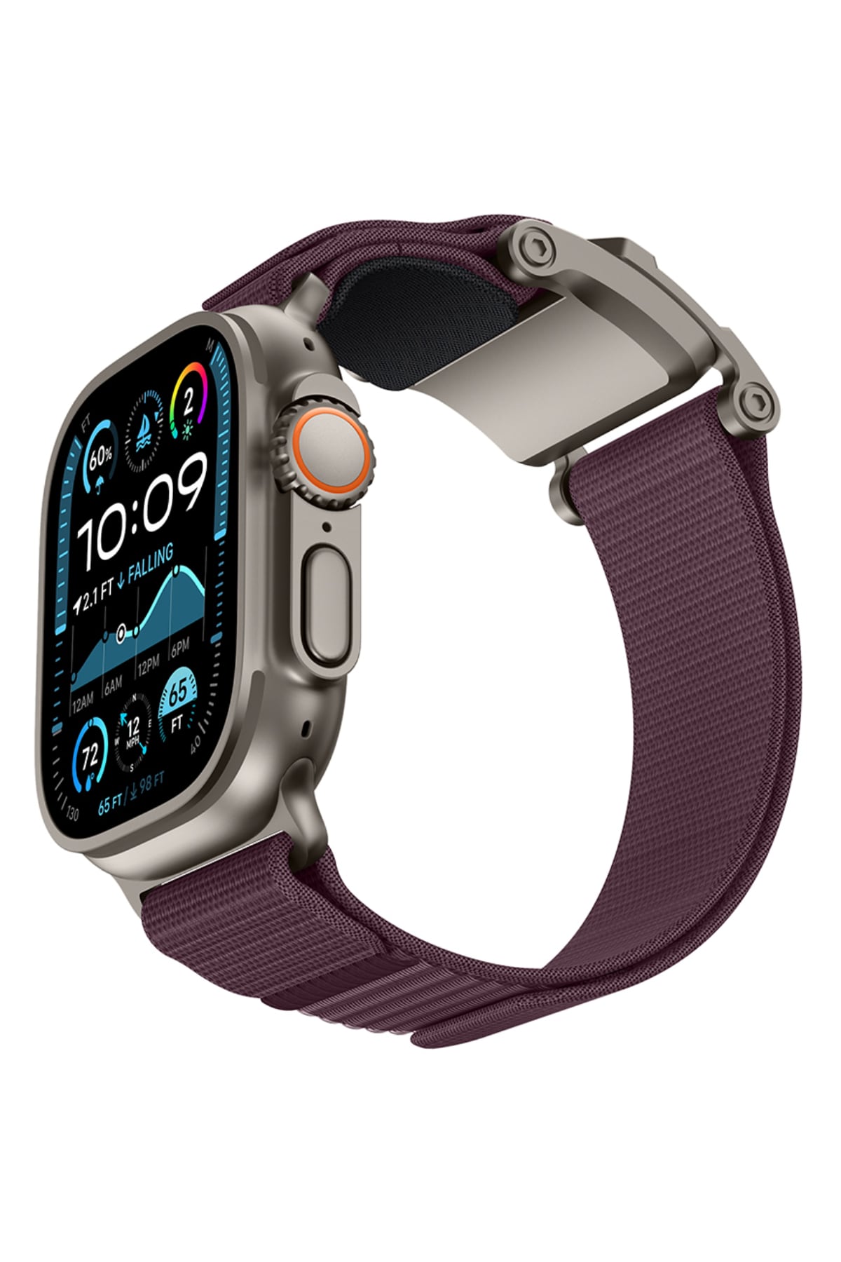Mohseven Mecha Apple Watch Ultra Uyumlu Hasır Kordon Titanyum Mor