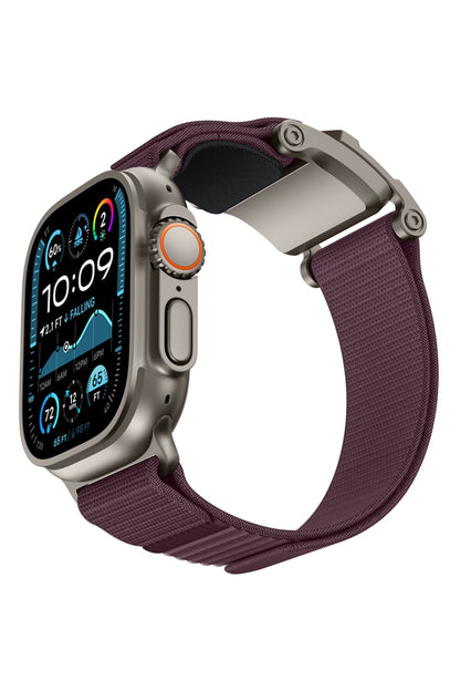 Mohseven Mecha Apple Watch Ultra Uyumlu Hasır Kordon Titanyum Mor