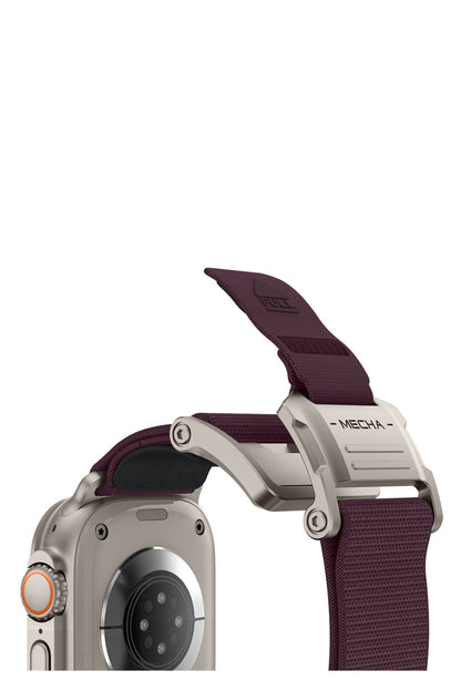 Mohseven Mecha Apple Watch Ultra Uyumlu Hasır Kordon Titanyum Mor