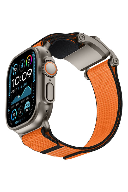 Mohseven Mecha Apple Watch Ultra Uyumlu Hasır Kordon Titanyum Turuncu