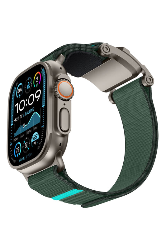 Mohseven Mecha Apple Watch Ultra Uyumlu Hasır Kordon Titanyum Yeşil