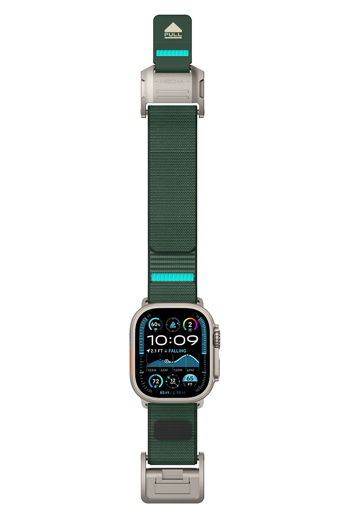 Mohseven Mecha Apple Watch Ultra Uyumlu Hasır Kordon Titanyum Yeşil