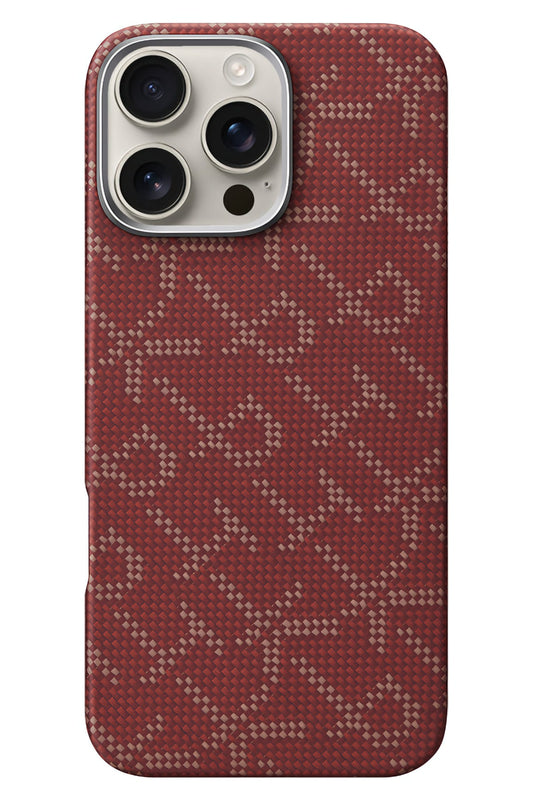 Monogram iPhone 16 Pro MagSafe Uyumlu Aramid Fiber Kılıf Kırmızı