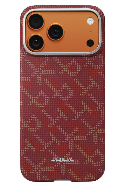 Monogram iPhone 17 Pro MagSafe Uyumlu Aramid Fiber Kılıf Kırmızı