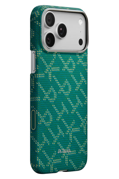 Monogram iPhone 17 Pro MagSafe Uyumlu Aramid Fiber Kılıf Yeşil