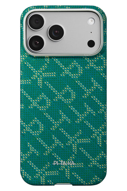 Monogram iPhone 17 Pro Max MagSafe Uyumlu Aramid Fiber Kılıf Yeşil