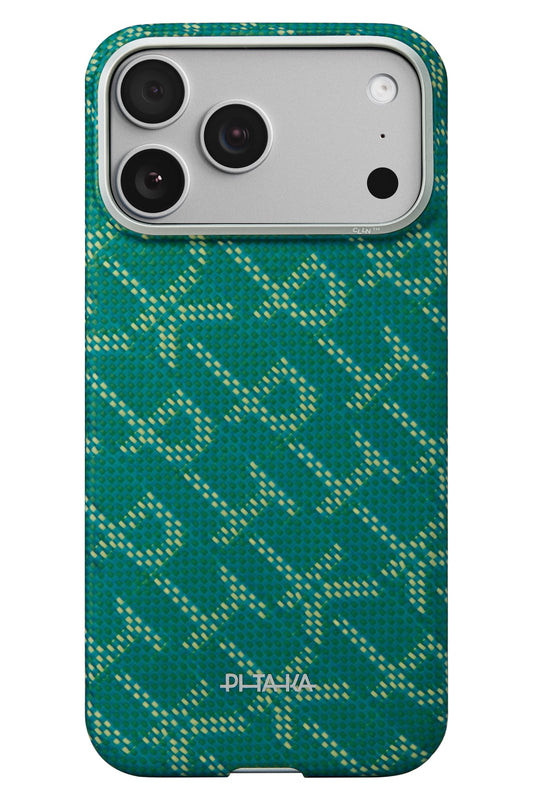 Monogram iPhone 17 Pro Max MagSafe Uyumlu Aramid Fiber Kılıf Yeşil