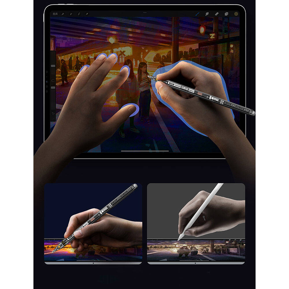 Pencil W Pro Dijital Led Göstergeli Palm-Rejection Şeffaf Görünüm Tasarımlı Dokunmatik Çizim Kalemi