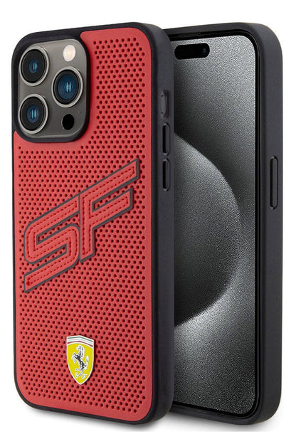 Ferrari iPhone 15 Pro Max Uyumlu PU Deri SF Kılıf Kırmızı