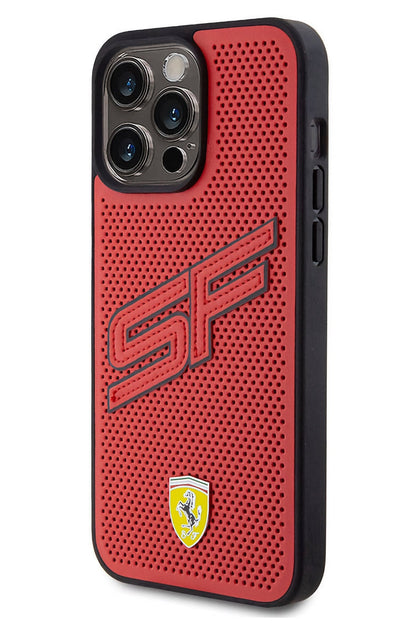 Ferrari iPhone 15 Pro Max Uyumlu PU Deri SF Kılıf Kırmızı