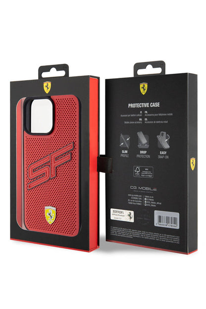 Ferrari iPhone 15 Pro Max Uyumlu PU Deri SF Kılıf Kırmızı