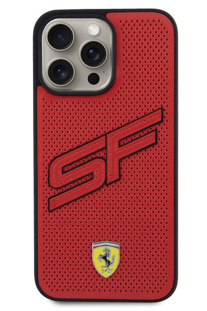 Ferrari iPhone 15 Pro Uyumlu PU Deri SF Kılıf Kırmızı