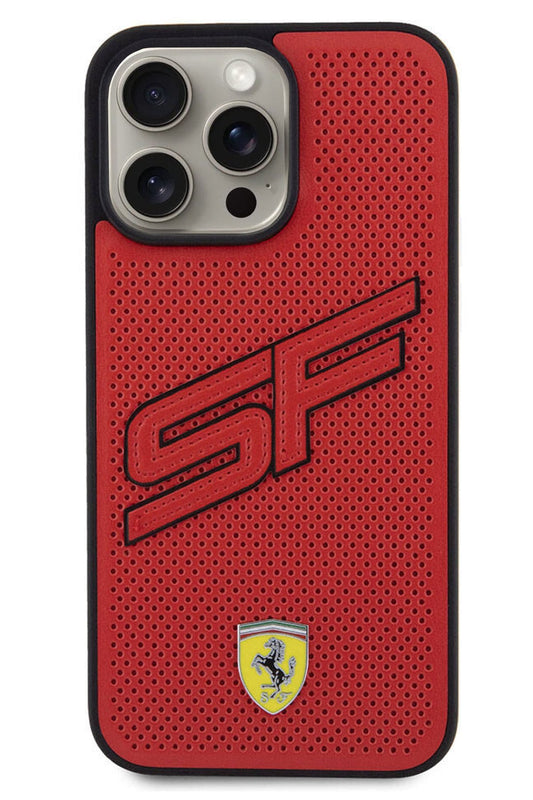 Ferrari iPhone 15 Pro Uyumlu PU Deri SF Kılıf Kırmızı