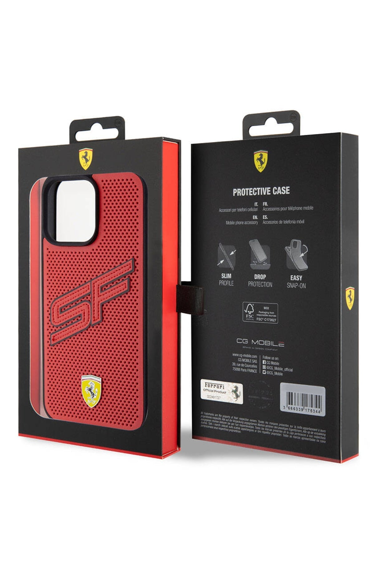 Ferrari iPhone 15 Pro Uyumlu PU Deri SF Kılıf Kırmızı