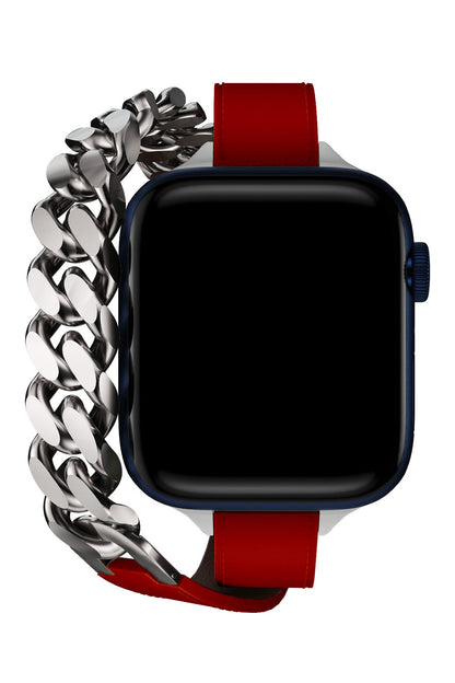 Apple Watch Uyumlu Double Tour Deri Kordon Piros