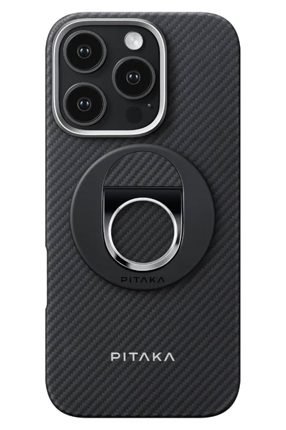 Pitaka Aramid Fiber 600D MagEZ Grip 3 Magsafe Magnetik Ring Stand Telefon Tutucu Siyah